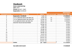 Kasboek Voorbeeld Gratis Excel Template Onderneming Nl